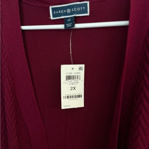 Karen Scott Core Cardigan Open Front Merlot Womens Size 2X NWT Fall Workwear - Picture 2 of 10